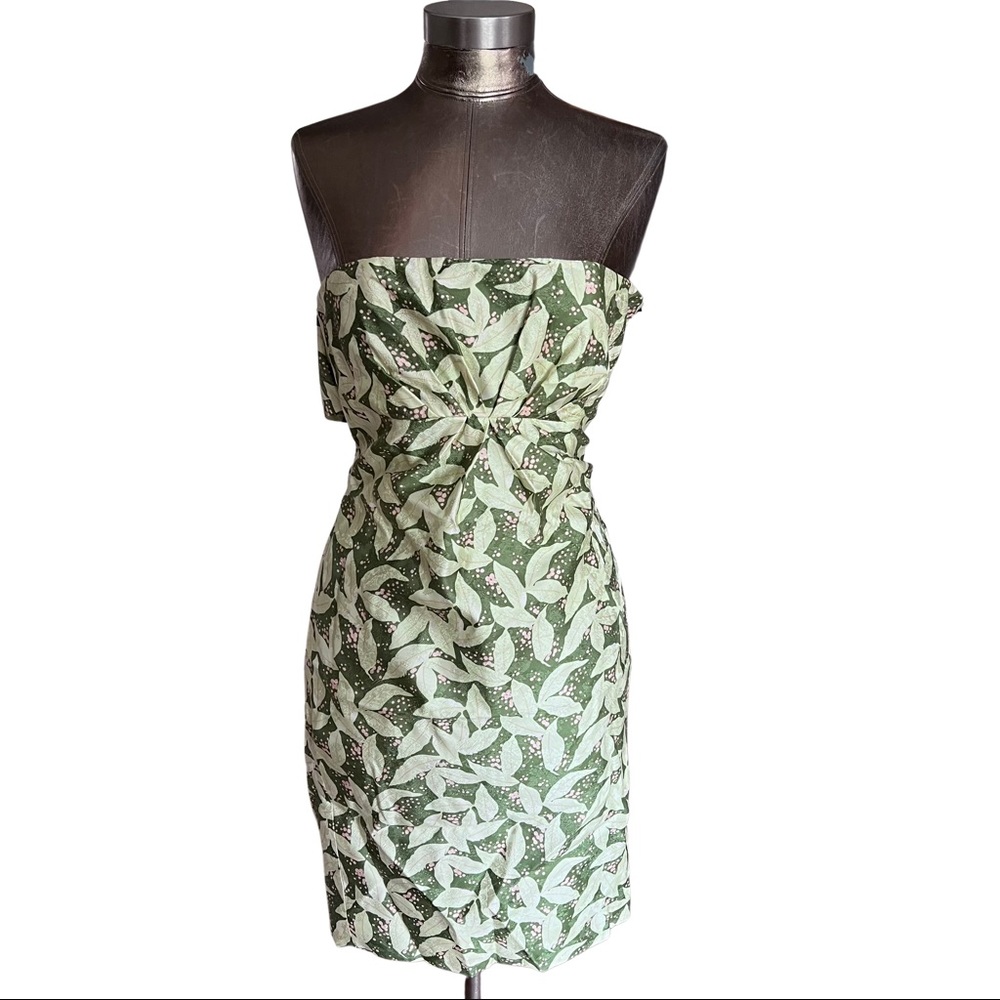 Tracy Reese Green Floral Strapless Mini Dress